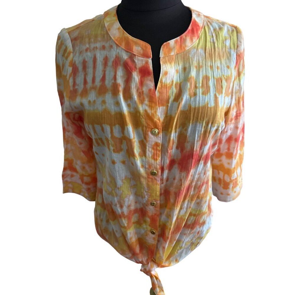 Hearts Of Palm Petite Women's Button-Down Tie-Dye Shirt Top PS 100% Cotton
